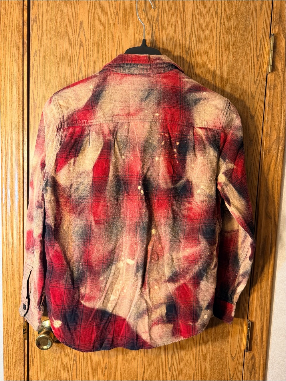 Bleach Dye Red Plaid Button-Down Shirt - Picture 10 of 10